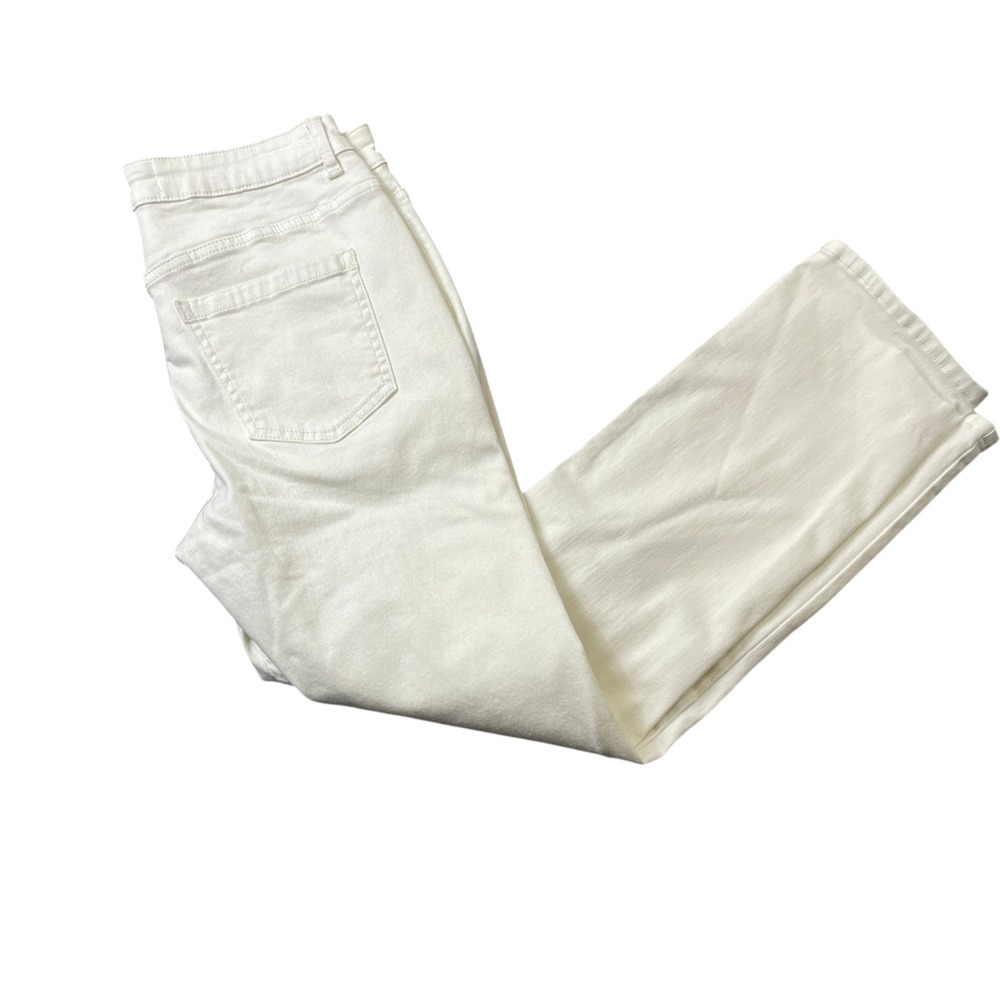 Soft Surroundings 6 Petite Off White Denim Zip Up Cotton‎ Blend Straight Leg